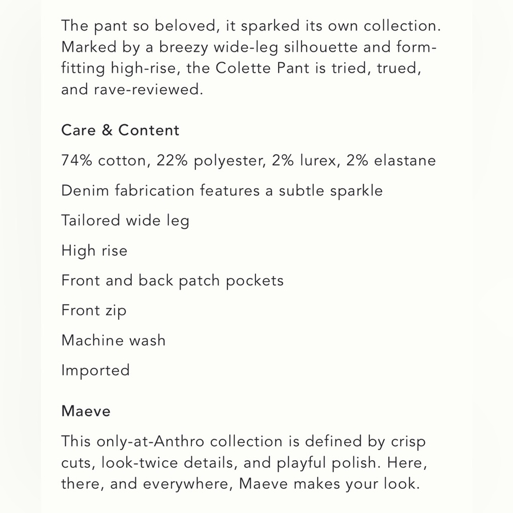 Anthropologie The Colette Cropped Wide Leg Jean: The Sparkle Denim Jeans NWT! - Picture 15 of 16